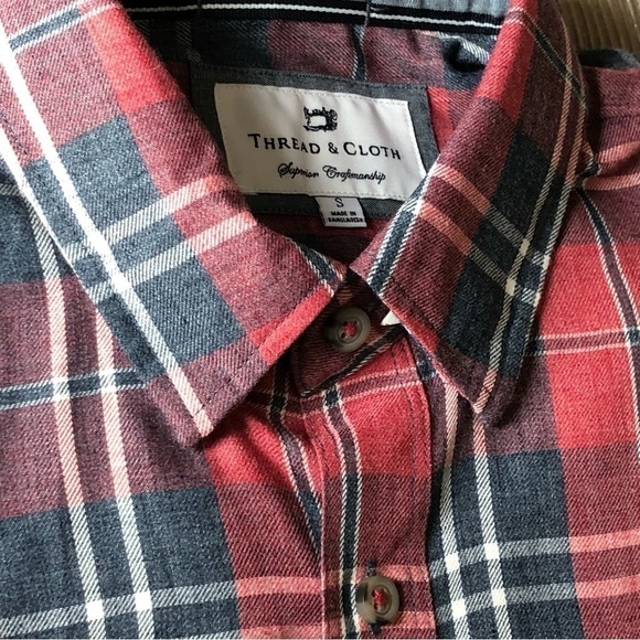 Thread & Cloth Red Gray Plaid Button Down Long Sleeve Shirt Size Small - Picture 5 of 10